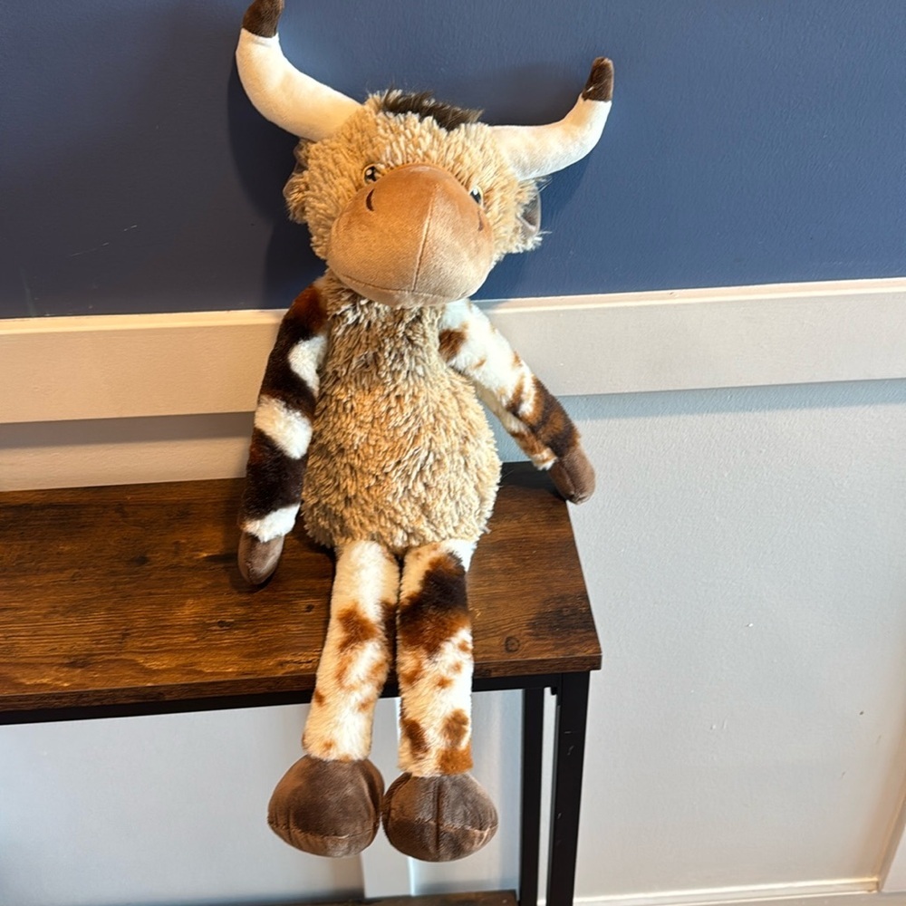 Plush Bull Toy - Brown and White with crinkle belly
